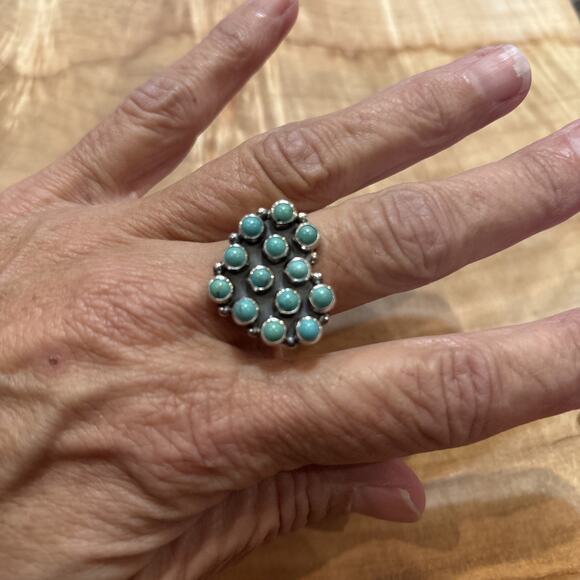 Signed Jewelry - Native American Turquoise Heart Cluster Ring Signed M.C. Perry Valentines Love